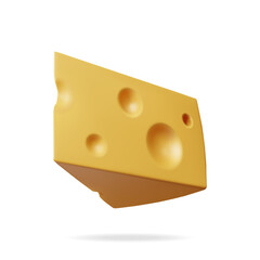 3D Triangular Piece of Cheese Isolated on White. Render Cheese Icon. Milk Dairy Product. Realistic Organic Healthy Food Symbol. Vector Illustration