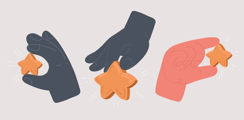 Vector illustration of Man's hand with a golden stars. Concepts of success and prosperity. Cartoon style. I