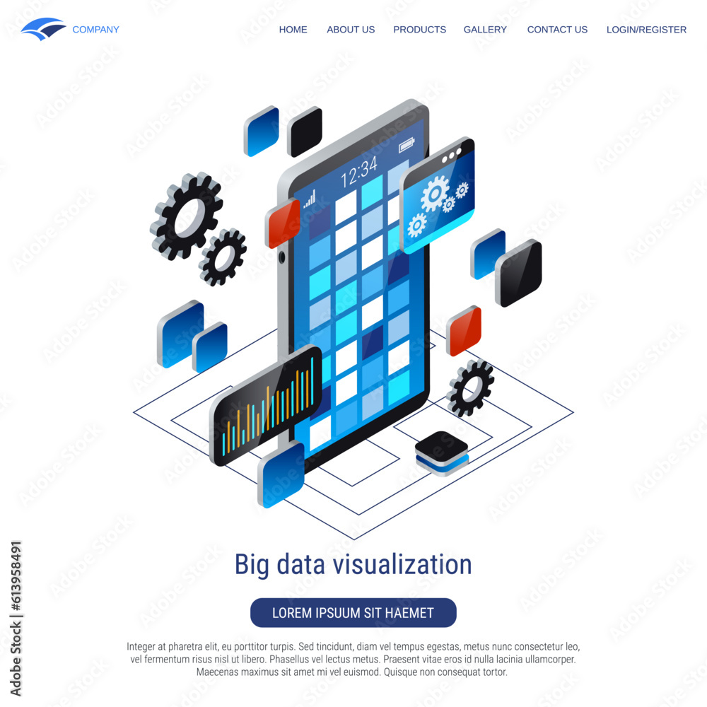 Aufkleber big data visualization, information computing 3d isometric vector concept illustration