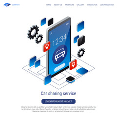 Car sharing service 3d isometric vector concept illustration