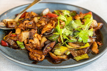 Beef cooked with vegetables in the Mongolian style