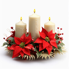christmas decoration with candle and holly