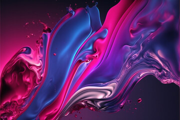 Abstract wavy liquid background in viva magenta and blue color. Generative AI.