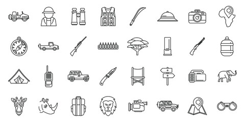 Jeep safari icons set outline vector. Car vehicle. Transport trip © anatolir