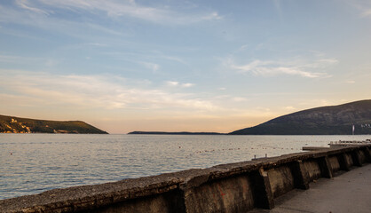 Obraz premium A beautiful view of the sea coast, the mountains are an ideal place for summer vacation. Adriatic Sea.