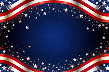 Fourth of July banner with blank space for text, blue background, stars and stripes design
