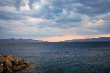 A beautiful view of the sea coast, the mountains are an ideal place for summer vacation. Adriatic Sea.