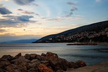 A beautiful view of the sea coast with boats, a place for summer vacation. Adriatic Sea.