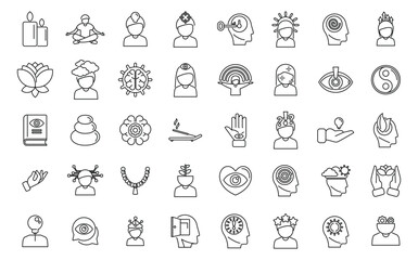 Mindfulness icons set outline vector. Mind relax. Peace human