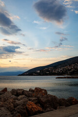 A beautiful view of the sea coast with boats, a place for summer vacation. Adriatic Sea.