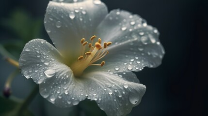 Fototapeta premium Closeup shot of a white flower with dark theme and waterdrops