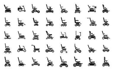 Electric wheelchair icons set simple vector. Adult care. Help hospital