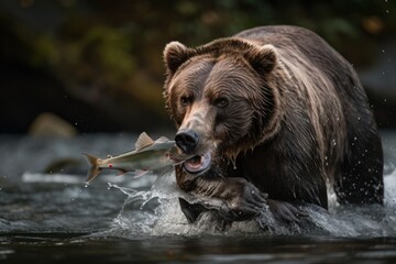 Obraz premium big and majestic bear hunting fish in the river