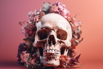 skull decorated with colorful flowers