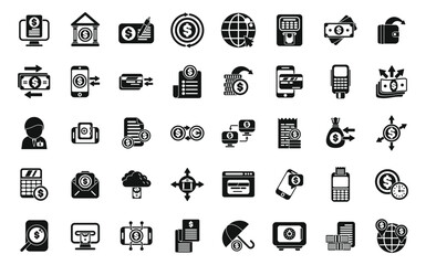 Banking transactions icons set simple vector. Online bank. Mobile app