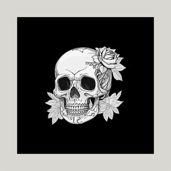 Vector wall arts, with skull and rose