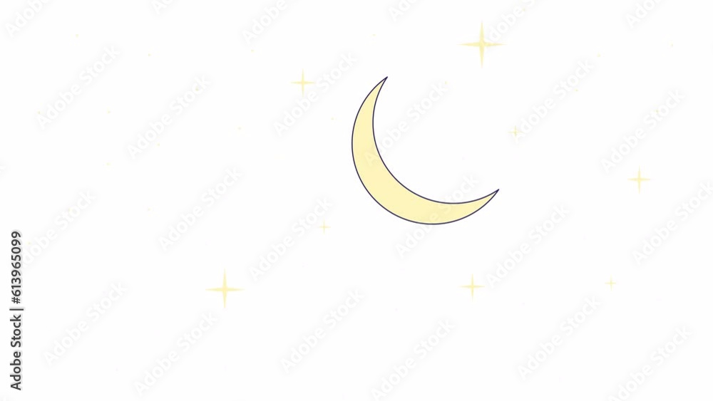 Aufkleber moon crescent stars animation. flat outline style icon 4k video for web design. majestic night sky i