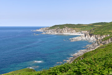 Fototapeta na wymiar View towards Rockham Bay and Beach near Mortehoe, Devon