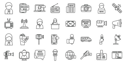 TV reporter icons set outline vector. Studio tv. Camera crew