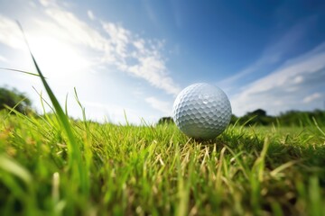 Golf ball in the grass close up. Generative AI