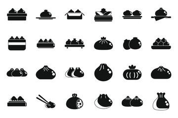 Baozi icons set simple vector. Asia cooking. Cuisine manju