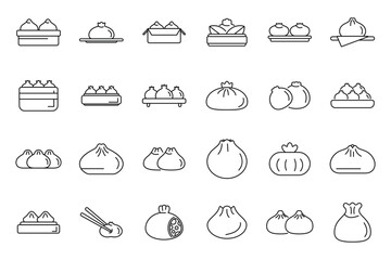 Baozi icons set outline vector. Asia cooking. Cuisine manju