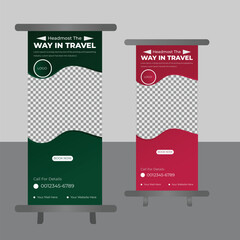 Abstrac New Modern Travel Roll Up Banner Design For Business Or Travel Agency.