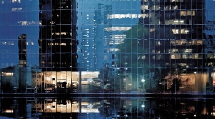 Fototapeta na wymiar night mirror glass facade skyscraper buildings