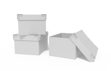 Rectangular Storage Boxes White Blank 3D-Illustration