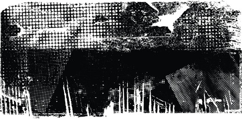 Glitch distorted grunge layer  . Noise destroyed texture . Trendy defect error shapes . Overlay grunge texture . Distressed effect .Vector shapes with a halftone dots screen print texture. - obrazy, fototapety, plakaty