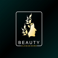 Beauty logo with woman inside rectangle style and business card design template, flower, logo, woman, Premium Vector.
