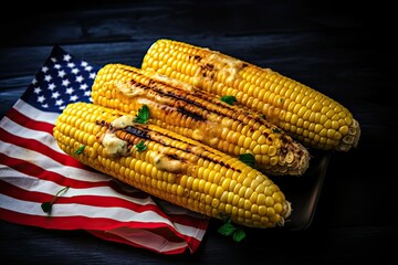 4th of July Corn on the Cob, American Independence day recipe, Generative AI