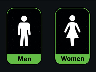 Black and Green Rectangular Toilet Signage Plate with Starry Background. Male and Female with white doll signs with black text.