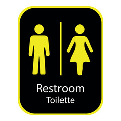 Men's and Women's Restroom Warning Sign. Yellow Dolls and White Text for Unisex Toilettes.