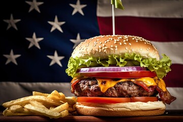 4th of july cheeseburger, American independence day recipe, Generative AI