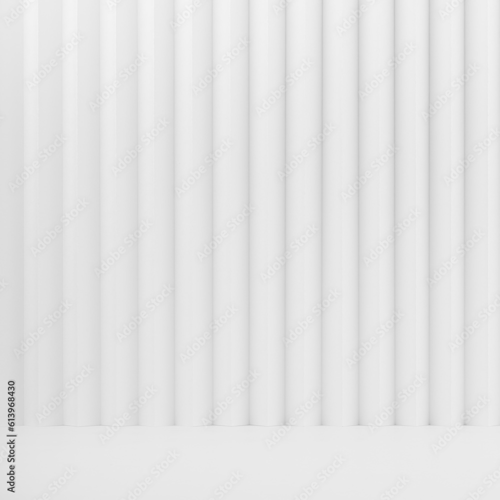 Poster white abstract background of vertical striped pattern with perspective, floor as stage mockup for pr