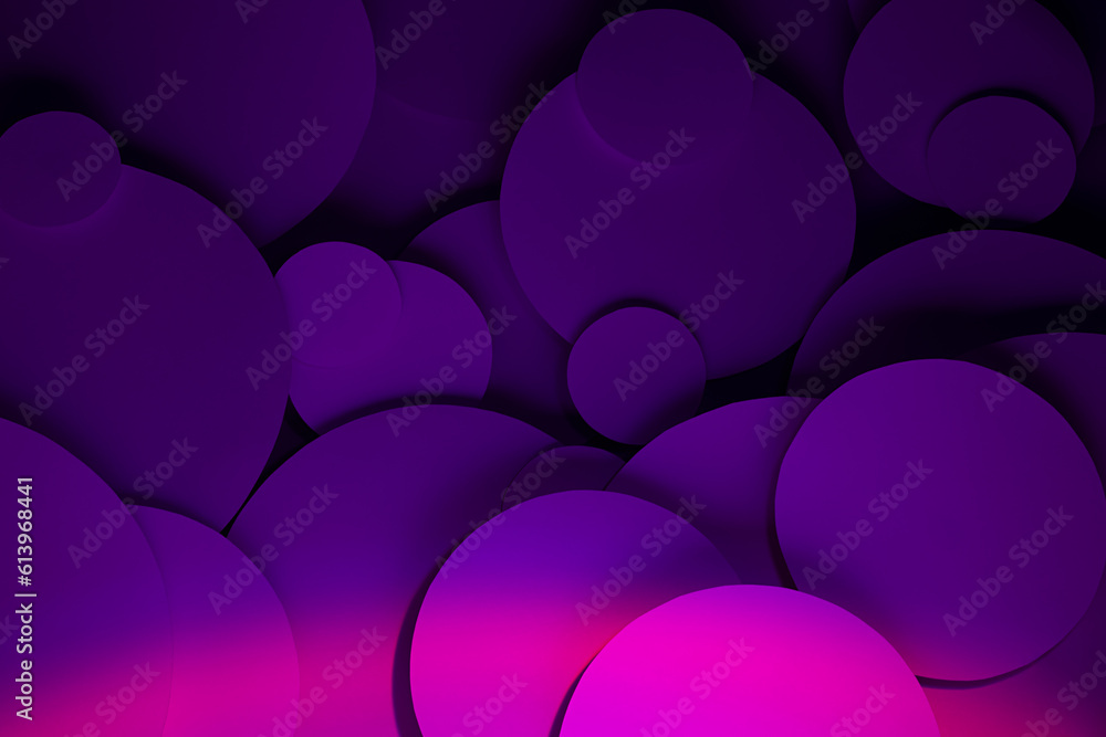 Poster deep purple pink gradient abstract background of soar paper circles pattern of different size, top v