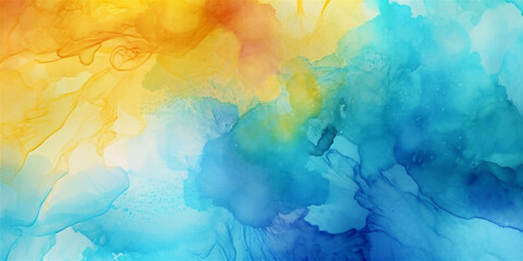 Blue and yellow watercolor background, ai generated