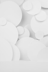 White abstract background of soar circles pattern with perspective, floor, stage mockup for presentation cosmetic products, goods, advertising, design in elegant soft light futuristic geometric style.