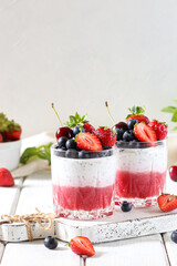 Homemade desserts with yogurt, berries and chia seeds.