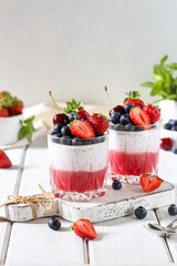 Chia pudding with yogurt and berries.