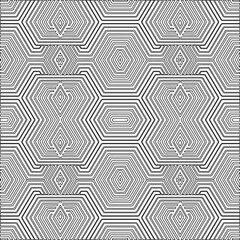 Vector pattern with symmetrical elements . Modern stylish abstract texture. Repeating geometric tiles from striped elements. Black and white pattern.