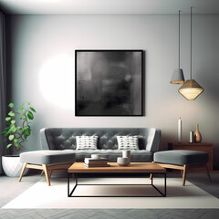 fancy modern luxurious living room interior with a designer sofa and two stools