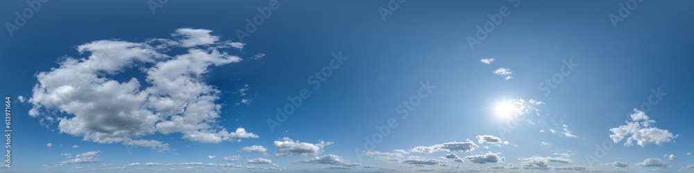 Wall mural seamless cloudy blue sky hdri 360 panorama view with zenith and clouds for use in 3d graphics or gam