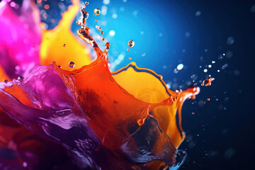 An artistic abstract composition of vibrant colors and flowing shapes, created through a mix of water and paint, capturing the fluidity and unpredictability of the creative process