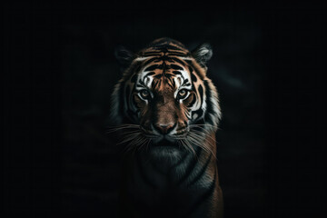 An intimate close-up of a magnificent tiger, showcasing its fierce gaze and majestic presence in the wild