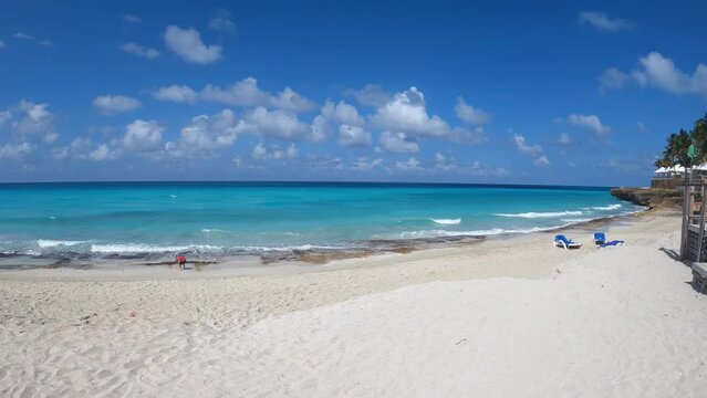 Varadero beach located in Cuba. Blue skies and crystal clear Caribbean sea.