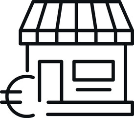 Euro by Store Isolated Line Icon. Perfect for web sites, apps, UI, internet, shops, stores. Simple image drawn with black thin line
