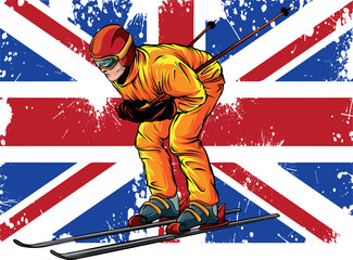 Vector illustration of skiing man colored draw
