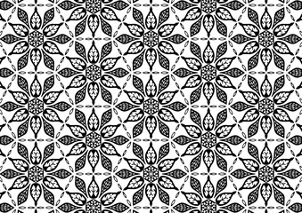 Pattern Floral and Geometric Elements. Seamless Floral Ethnic Pattern. Arabic Indian Motifs Abstract Floral Ornament Thin Line. Vector Wallpaper Background Fabric Paper  Black and White Graphic Design